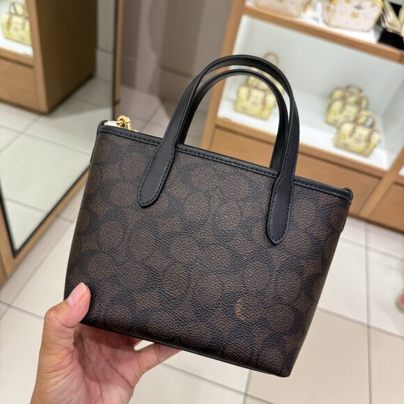 Coach City Mini Tote Bag In Signature Canvas In Gold/Walnut/Black CW032 - Picture 3 of 7